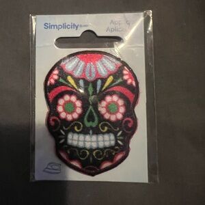 Simplicity Black Sugar Skull Iron-On Patch with Multicolor Embroidery